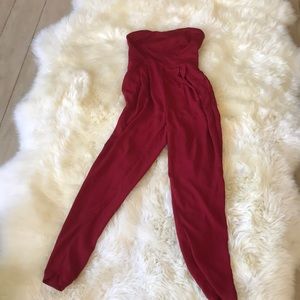 Red Strapless Jumpsuit
